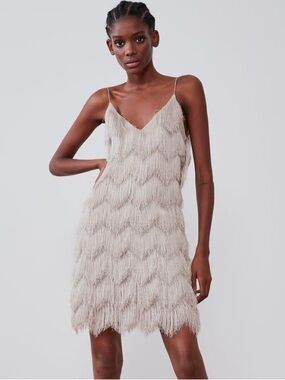 Zara NEW Layered-Fringe Feather Dress + Top Set